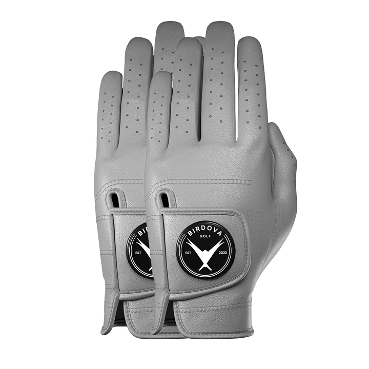 Two stacked Pigeon Grey Golf Gloves by Birdova