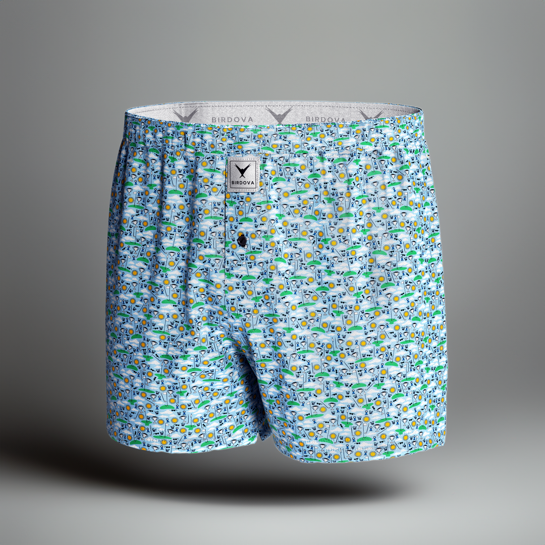 Hole-In-One Dream boxers floating in studio environment by Birdova